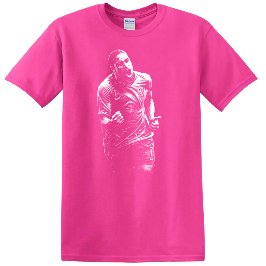 Retro soccer portrait of Adriano Leite Ribeiro style graphic T - Safety Pink