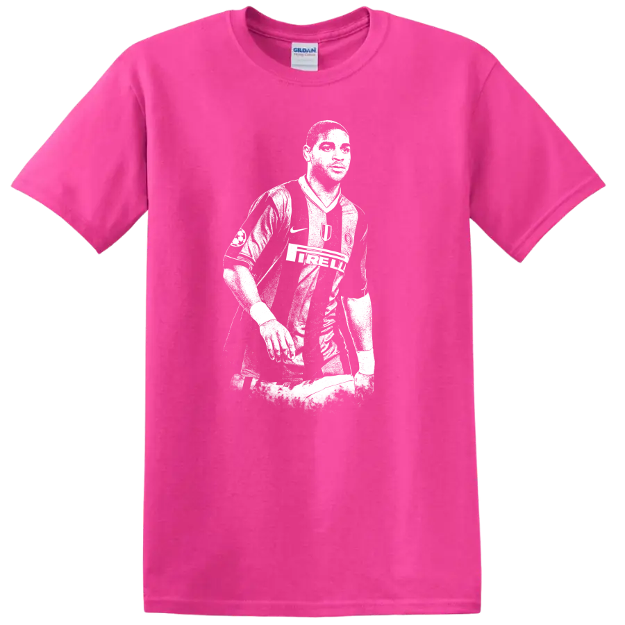 Retro soccer legend portrait silhouette style T Shirt featuring Adriano Leite - Safety Pink