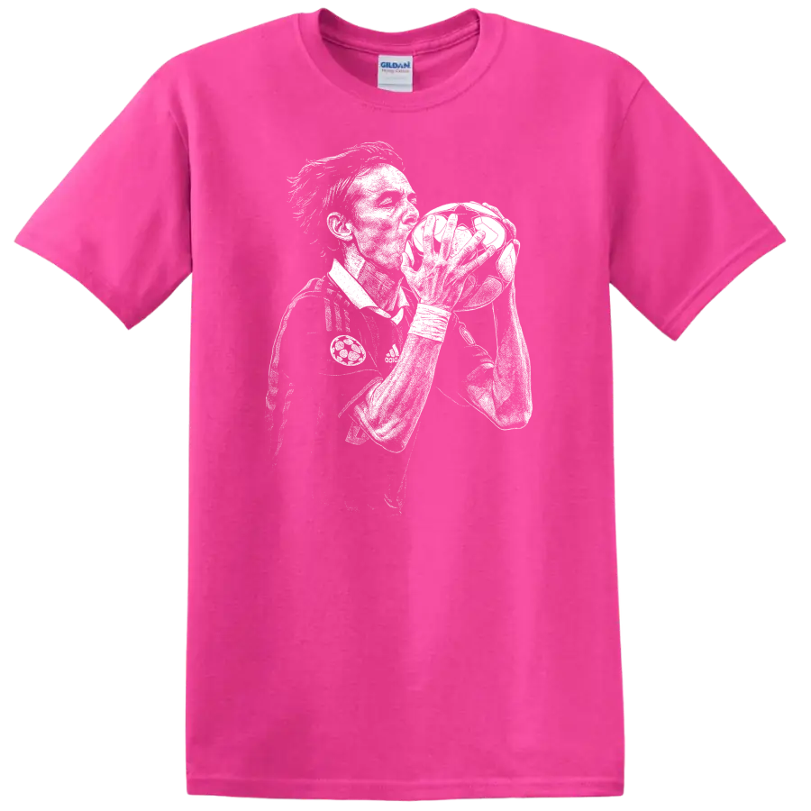 Retro soccer portrait of Filippo Inzaghi legend style T shirt - Safety Pink