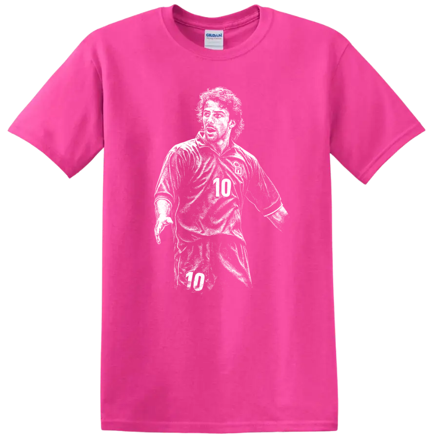 Retro soccer portrait of Alessandro Del Piero legend style T shirt - Safety Pink