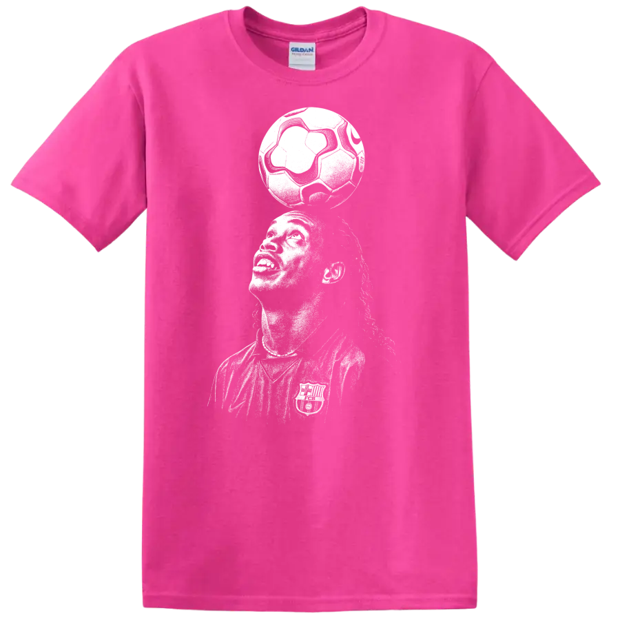 Black and white retro soccer player portrait graphic T - Safety Pink