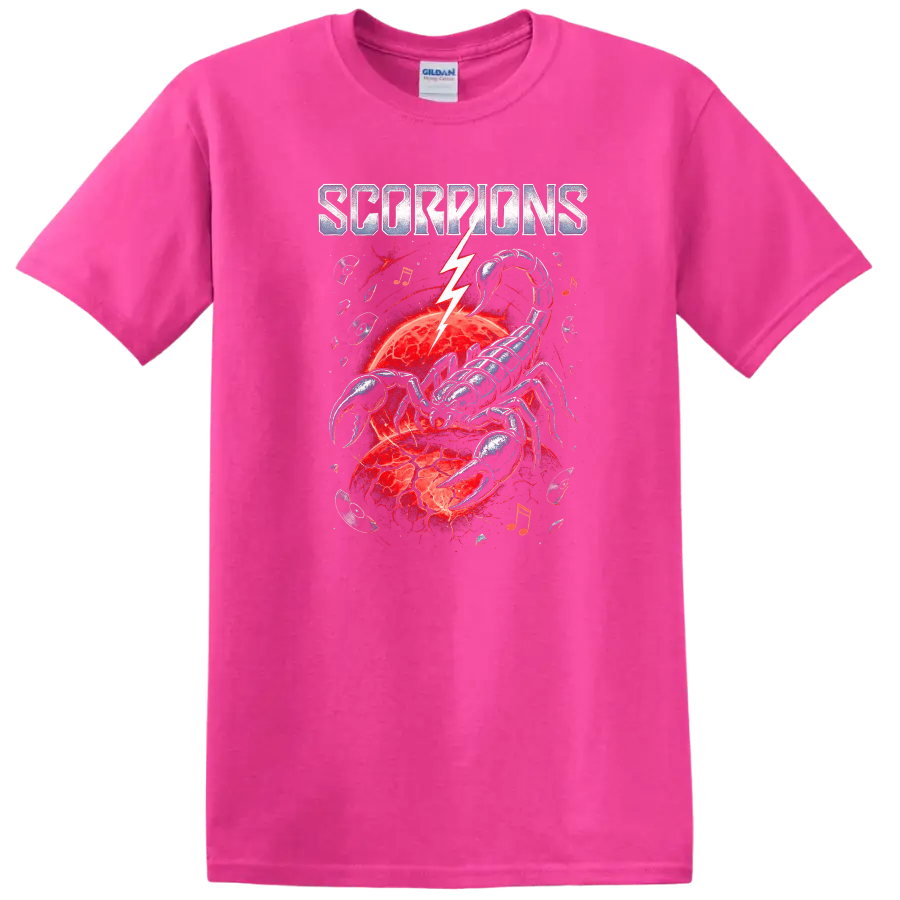 Scorpions Retro Rock Heavy Metal Album Style T Shirt - Safety Pink