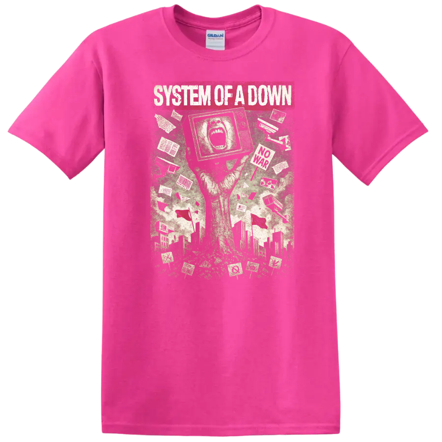 System of a Down Retro Heavy Metal Album Cover T Shirt - Safety Pink