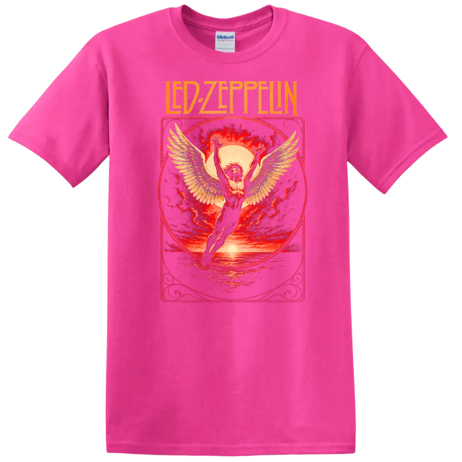 Led Zeppelin Retro Heavy Metal Album Cover Style T Shirt - Safety Pink