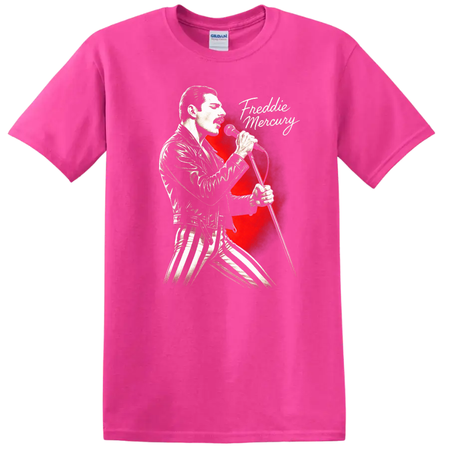 Freddie Mercury Retro Rock Heavy Metal Legend Style T Shirt - Safety Pink