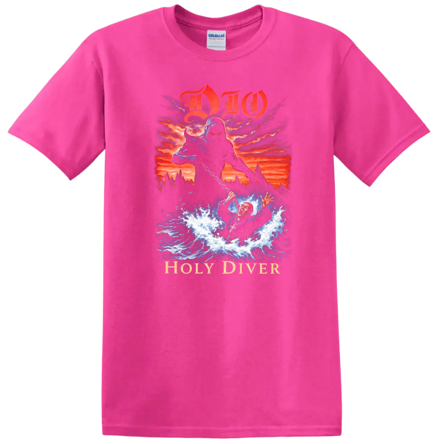 DIO Holy Diver Retro Heavy Metal Album Cover T Shirt - Safety Pink