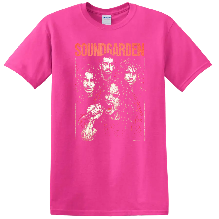 Soundgarden Retro Heavy Metal Album Cover Style T Shirt - Safety Pink