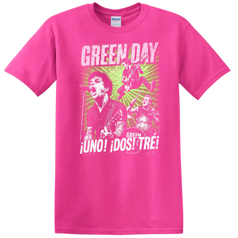 Green Day Punk Rock Retro Heavy Metal Album Style T Shirt - Safety Pink