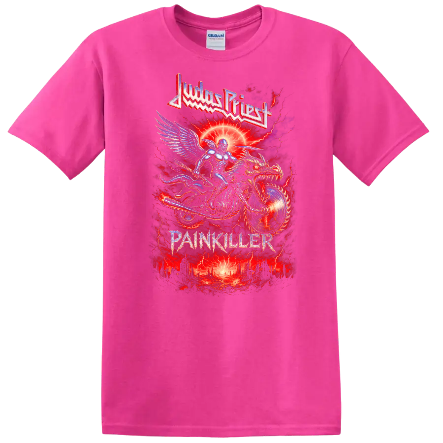 Judas Priest Painkiller Retro Heavy Metal Album Cover T Shirt - Safety Pink