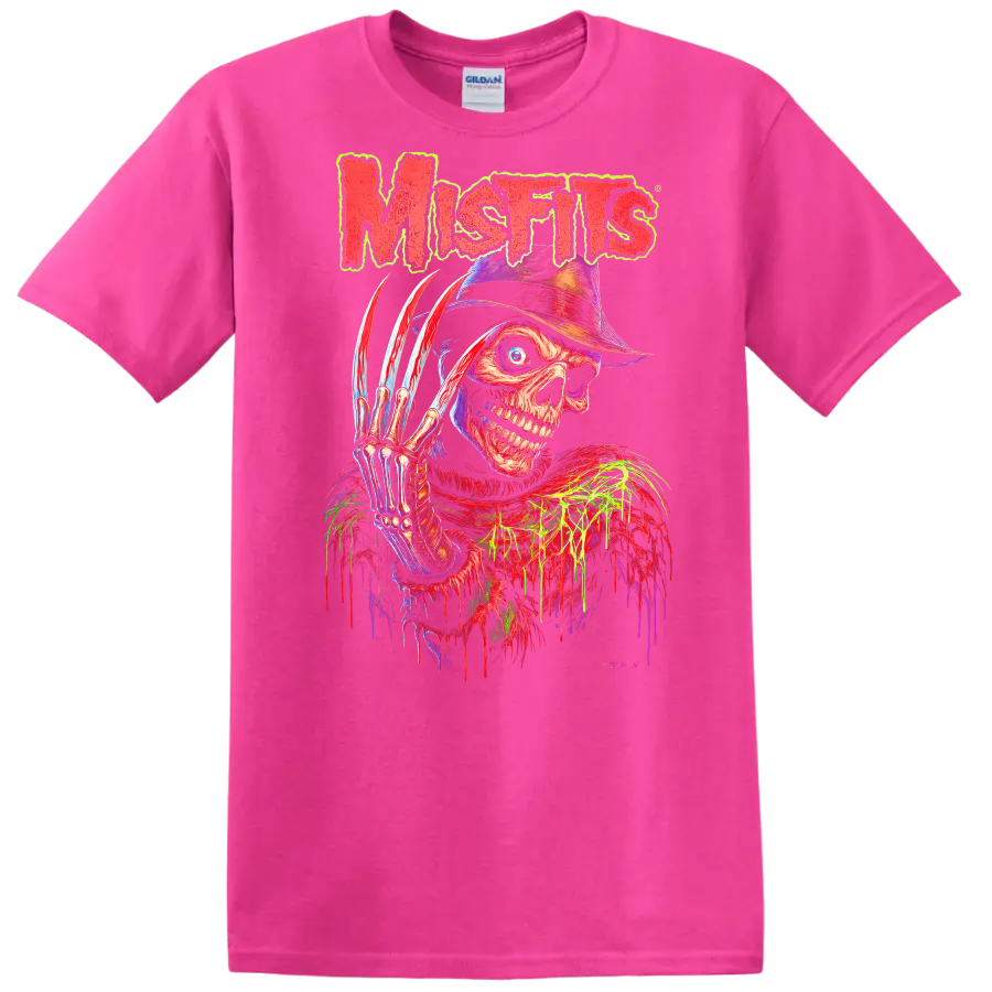 Mistfits Retro Horror Skull T Shirt Heavy Metal Album Cover Style - Safety Pink