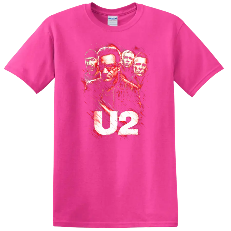 U2 Retro Rock Heavy Metal Album Cover Style T Shirt - Safety Pink