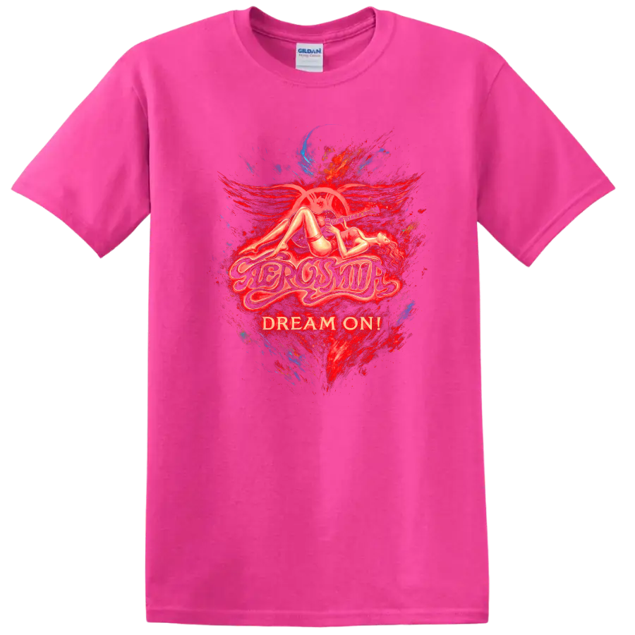 Retro Rock Dream On Heavy Metal Legend Style T Shirt - Safety Pink