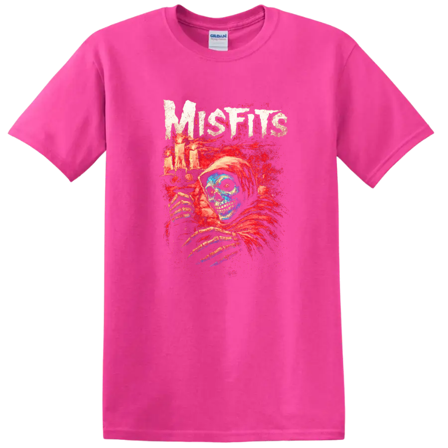 Misfits Horror Skull Heavy Metal Album Style T Shirt - Safety Pink