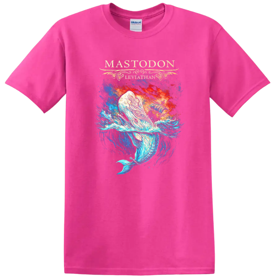 Mastodon Leviathan Retro Heavy Metal Album Art T Shirt - Safety Pink