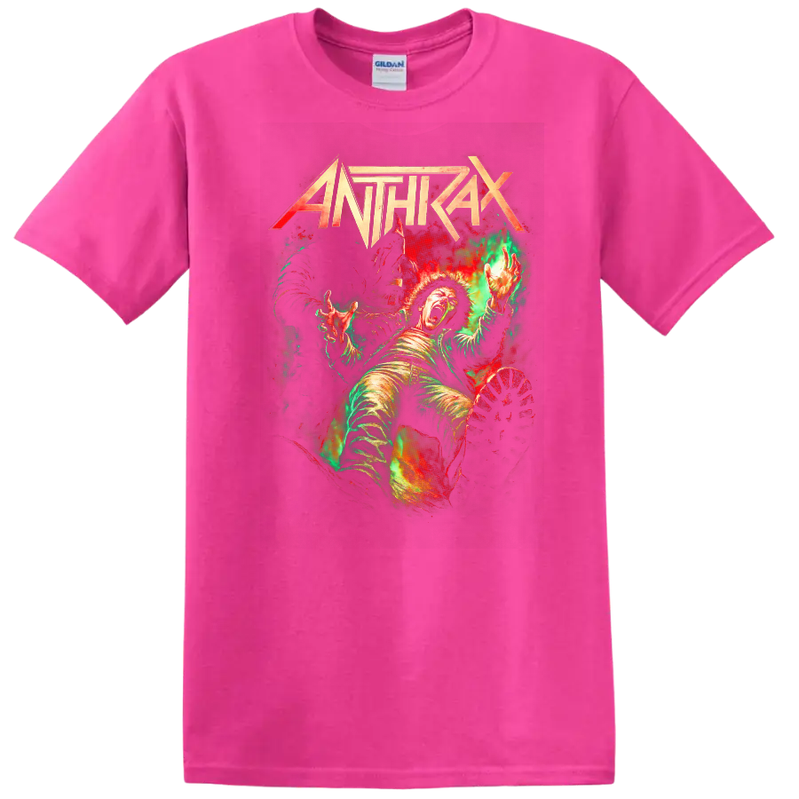 Anthrax Retro Heavy Metal Album Cover Legend T Shirt - Safety Pink