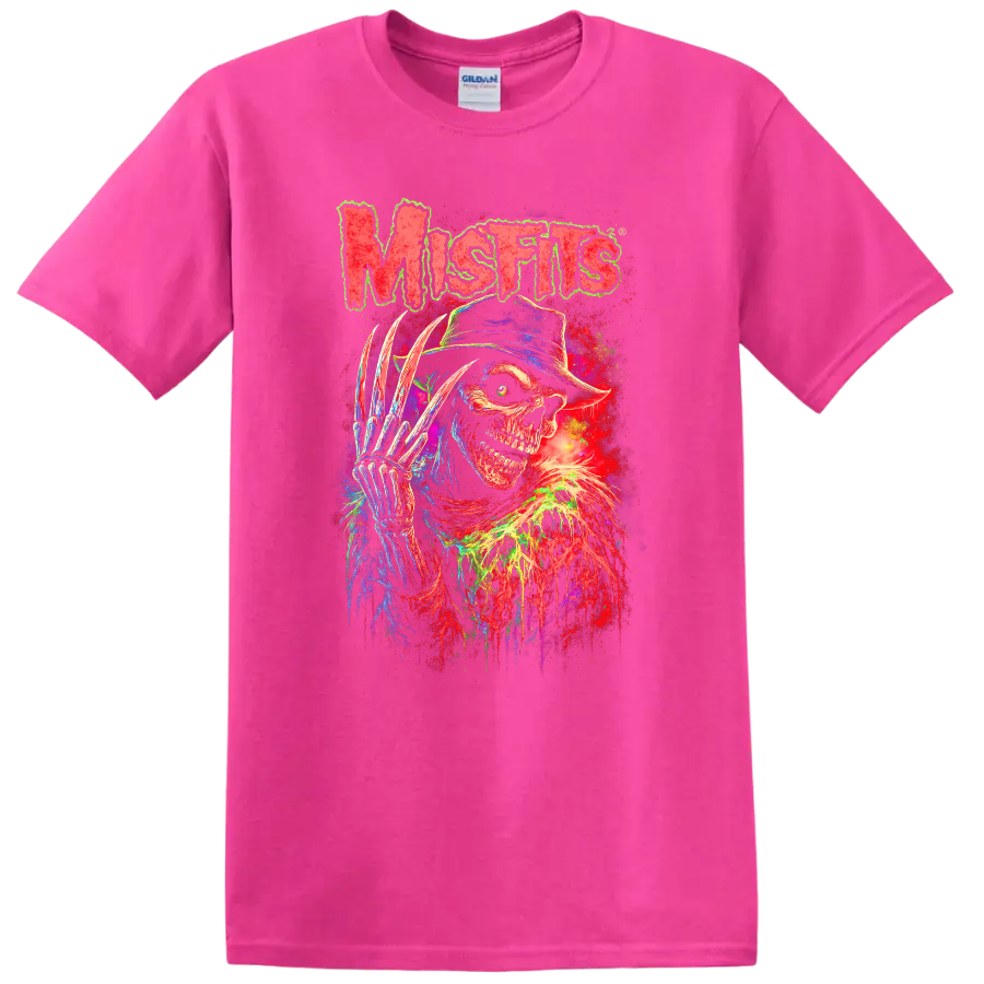 Misfits Neon Horror Skull Retro Rock Heavy Metal T Shirt - Safety Pink