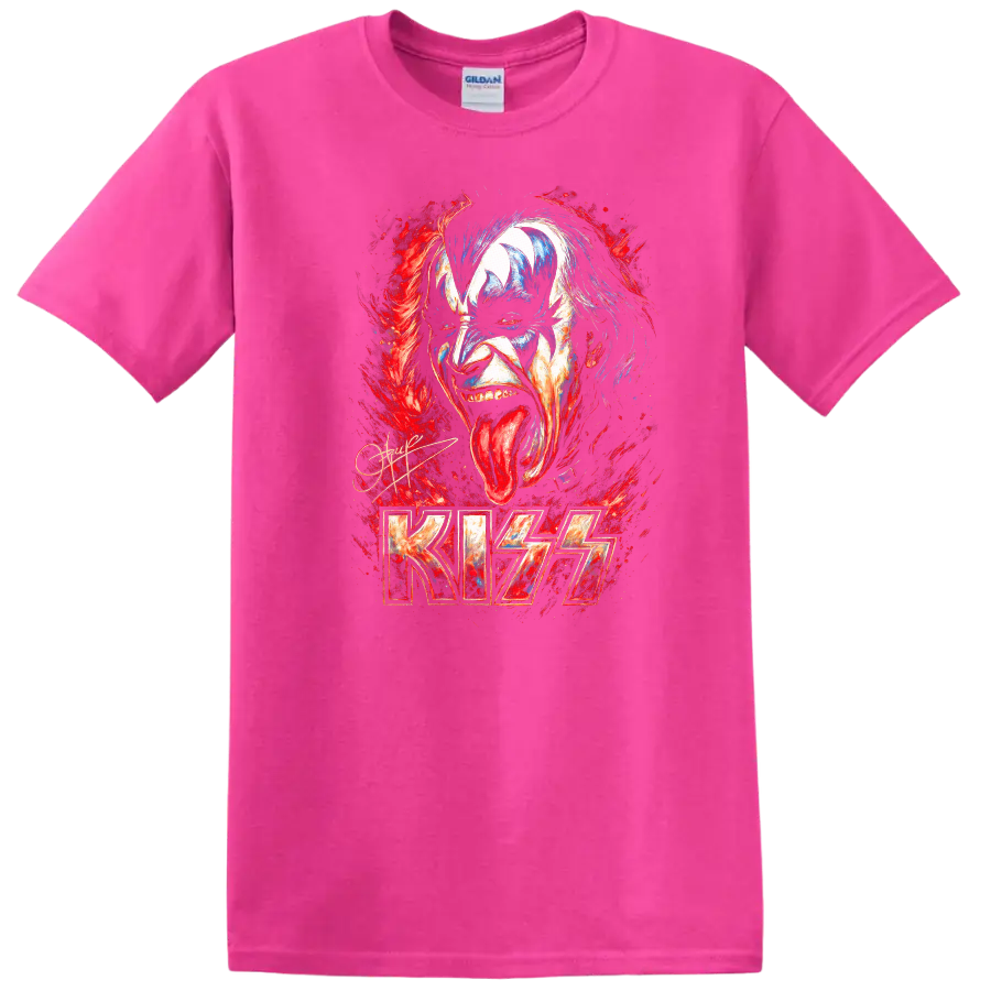 KISS Retro Rock Heavy Metal Face Paint Album Style T Shirt - Safety Pink