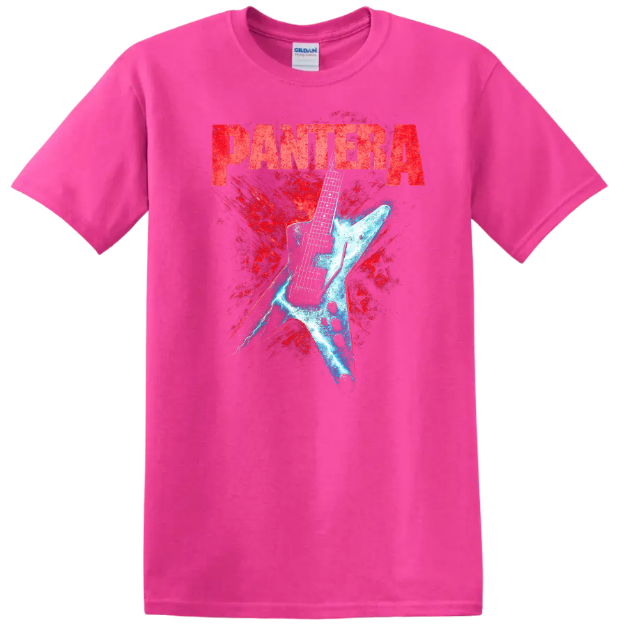 Pantera Retro Heavy Metal Guitar Splash T Shirt - Safety Pink