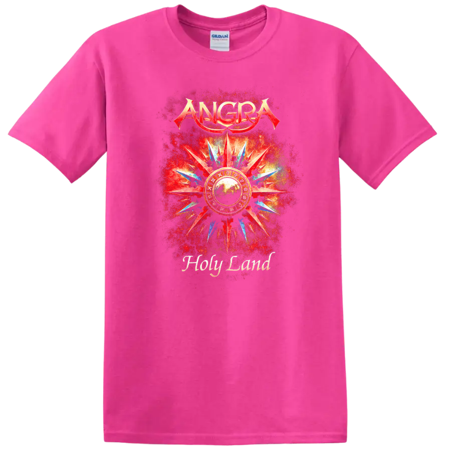 ANGRA Holy Land Retro Heavy Metal Album Art T Shirt - Safety Pink