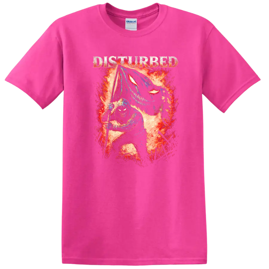 Disturbed Heavy Metal Album Cover Legend Style T Shirt - Safety Pink