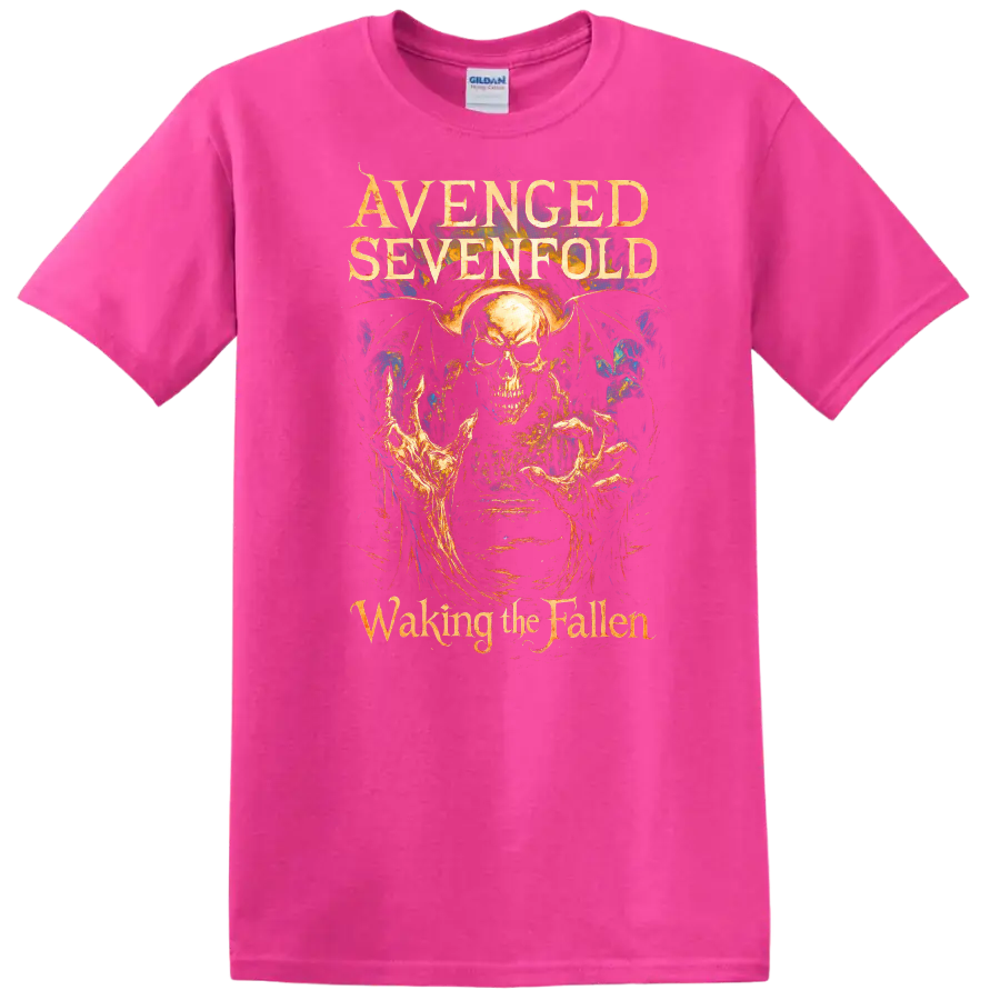 Avenged Sevenfold Waking the Fallen Retro Metal Album Art T Shirt - Safety Pink