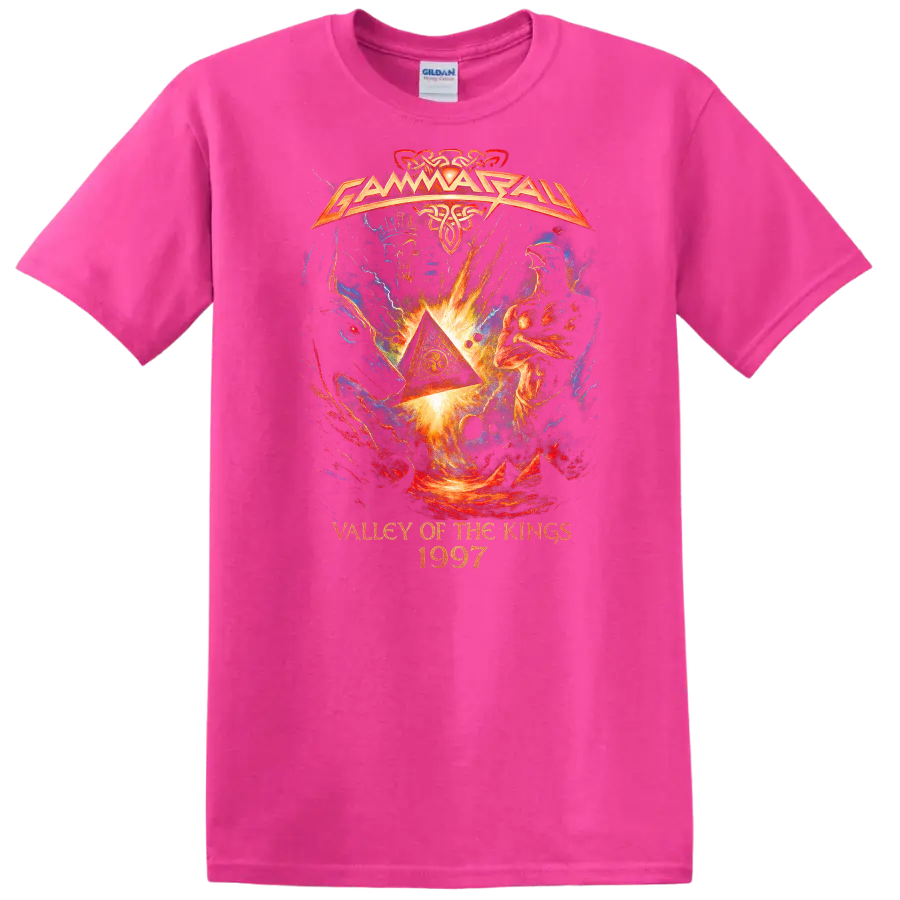 Valley of the Kings 1997 Retro Heavy Metal Album Cover T Shirt - Safety Pink