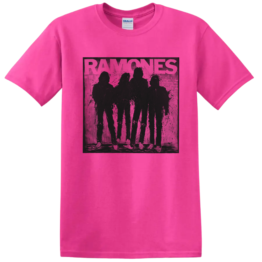 Ramones punk rock band vintage graphic print on a Safety Pink T Shirt