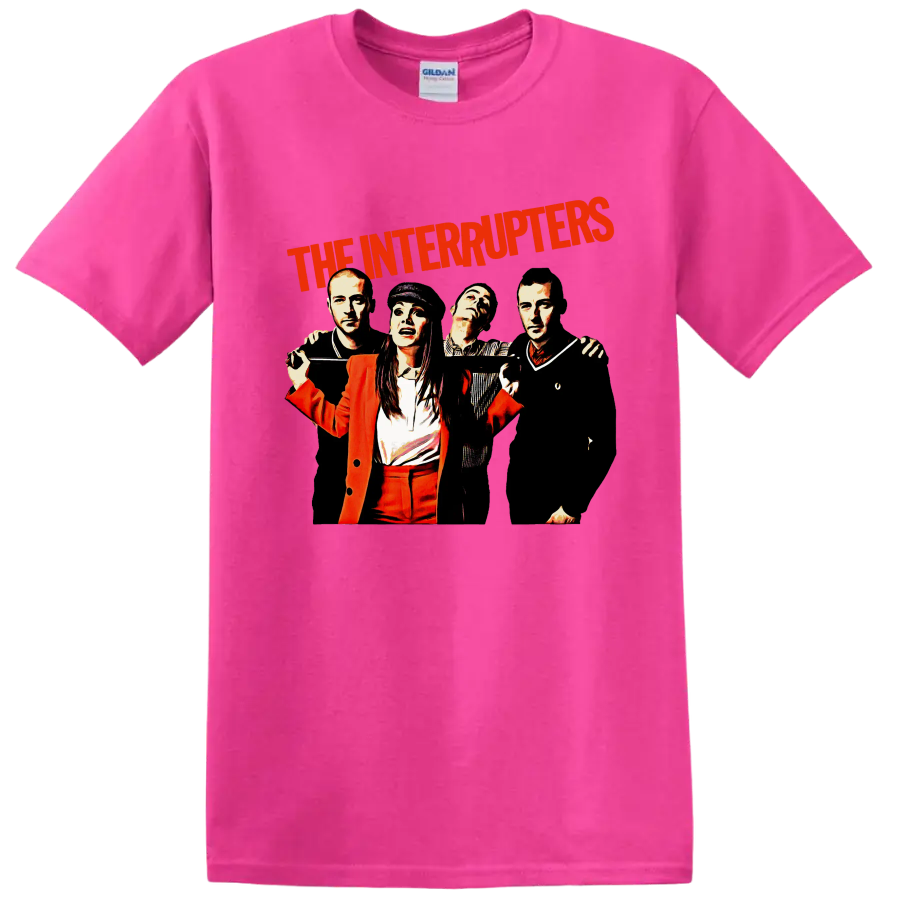 The Interrupters punk rock band graphic with red lettering and four performers on a Safety Pink T Shirt