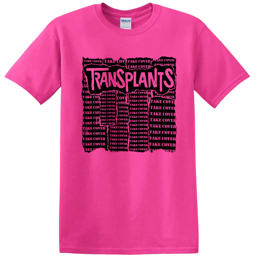 Transplants punk rock band graphic print on a Safety Pink T Shirt