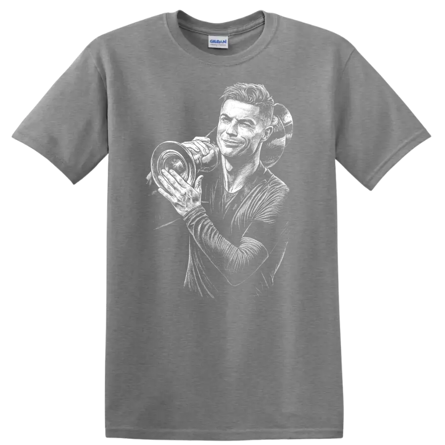High-contrast retro soccer portrait of Cristiano Ronaldo T - Sport Grey