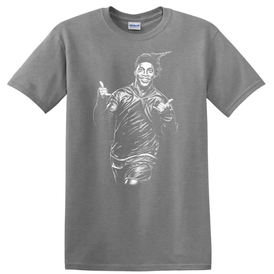 Retro soccer player portrait in legend style inspired by Ronaldinho on a T - Sport Grey