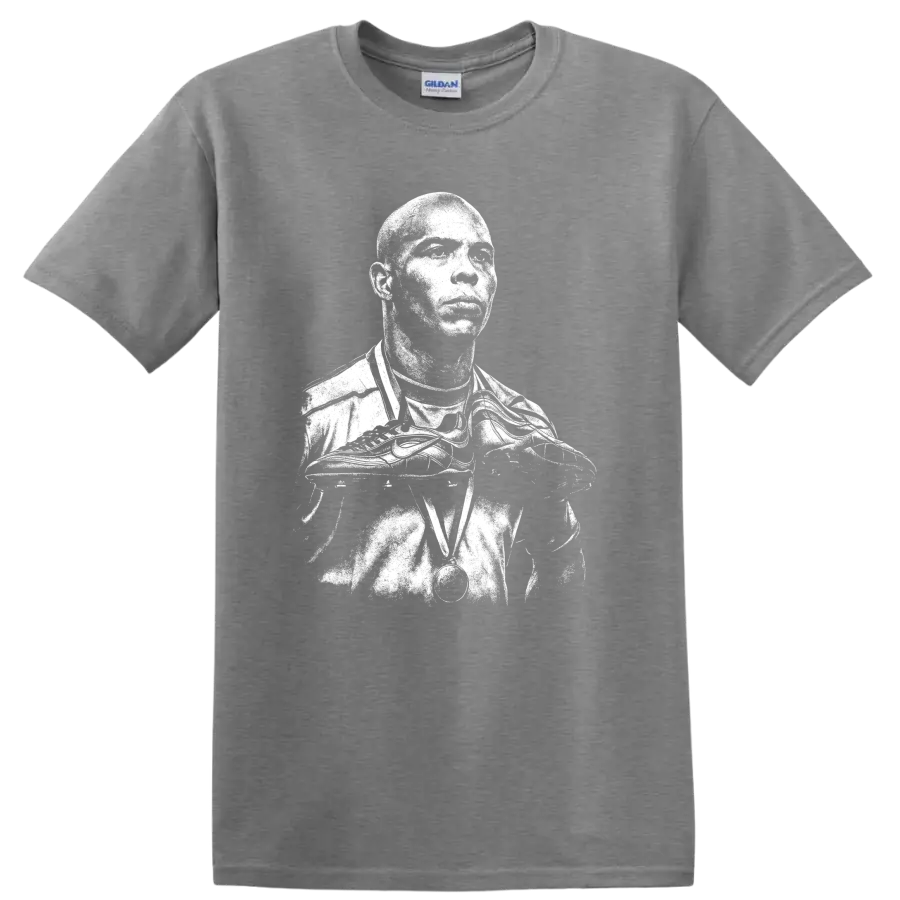 Retro soccer portrait of Ronaldo Nazário legend style T - Sport Grey
