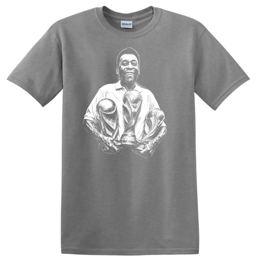 Retro soccer Pelé legend style portrait graphic T - Sport Grey