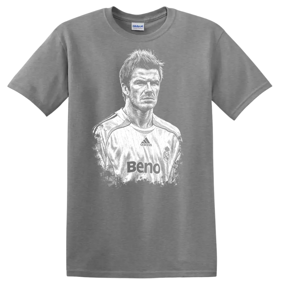 Retro soccer portrait style graphic inspired by David Beckham on a - Sport Grey