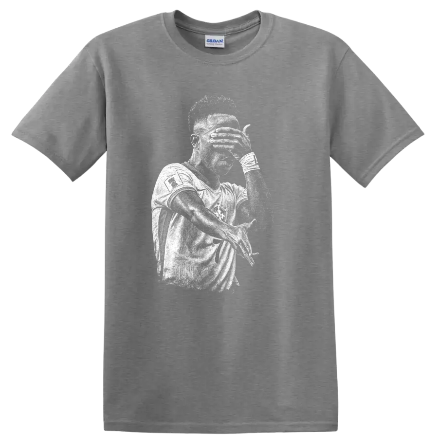 Retro black and white soccer portrait of Vinícius Júnior T - Sport Grey