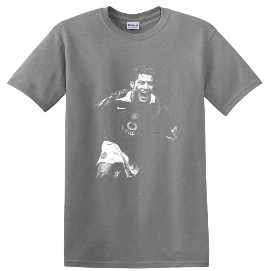 Retro black and white Cristiano Ronaldo soccer portrait graphic T - Sport Grey