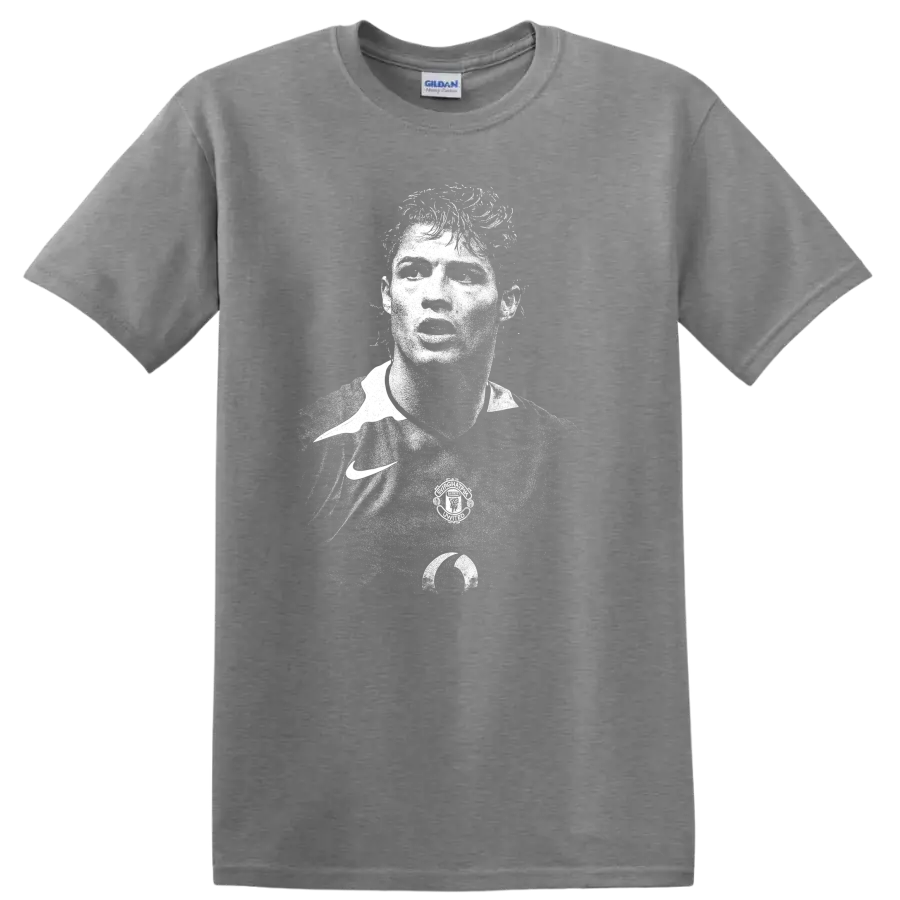 Retro black and white Cristiano Ronaldo portrait style T shirt - Sport Grey
