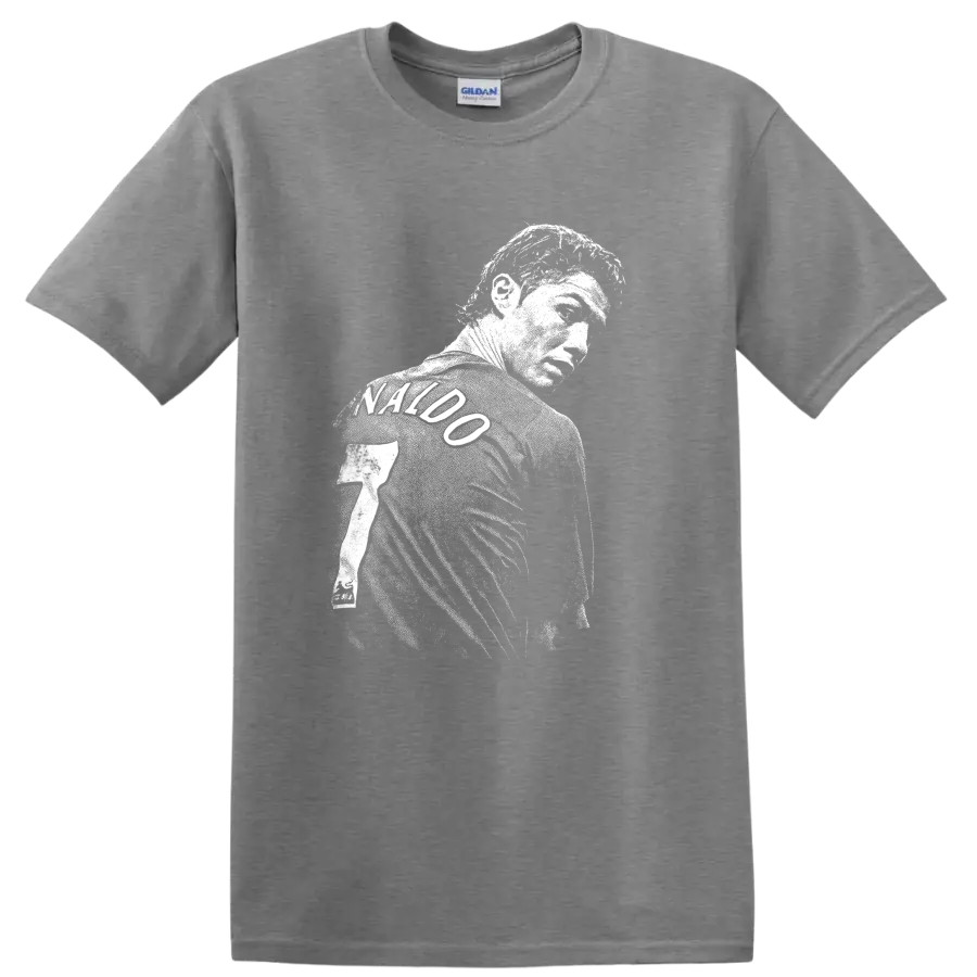 Retro soccer portrait of Cristiano Ronaldo style graphic T - Sport Grey