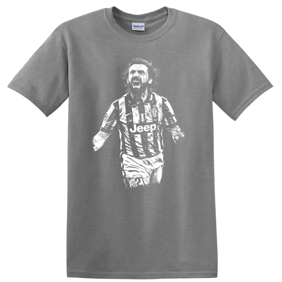 Retro soccer portrait design inspired by Andrea Pirlo on a T - Sport Grey