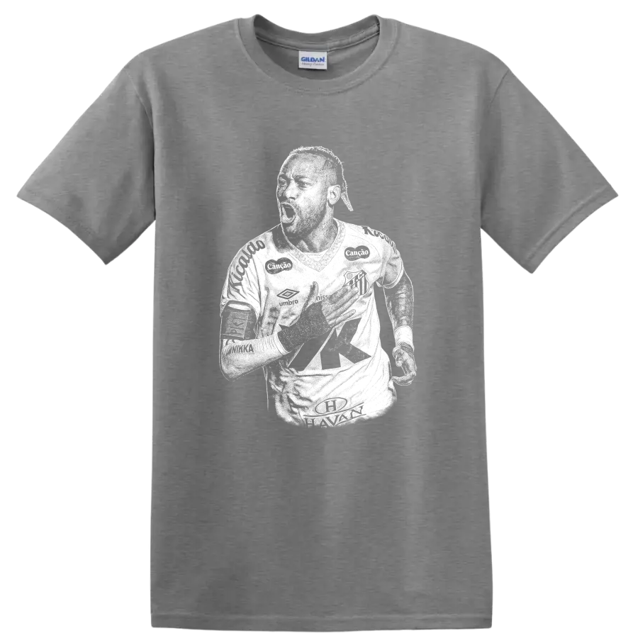 Retro soccer portrait silhouette inspired by Neymar Jr. on a black T - Sport Grey
