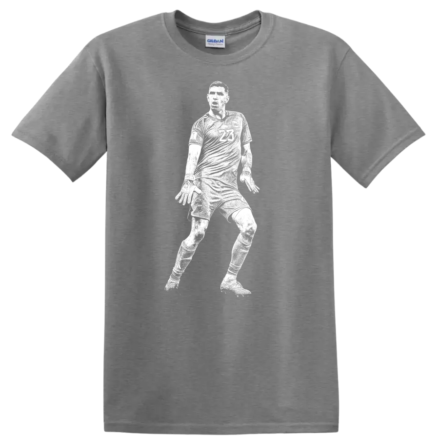 Black and white retro soccer player silhouette design for Emiliano Martínez T - Sport Grey