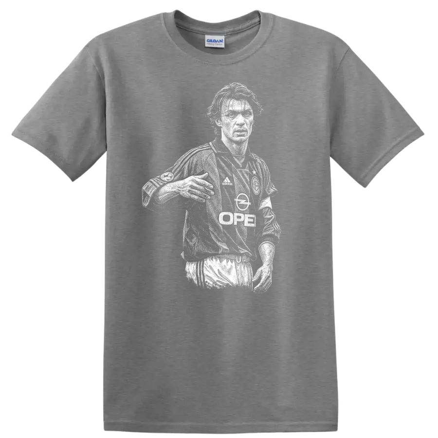 Retro soccer portrait of Paolo Cesare Maldini style graphic T - Sport Grey