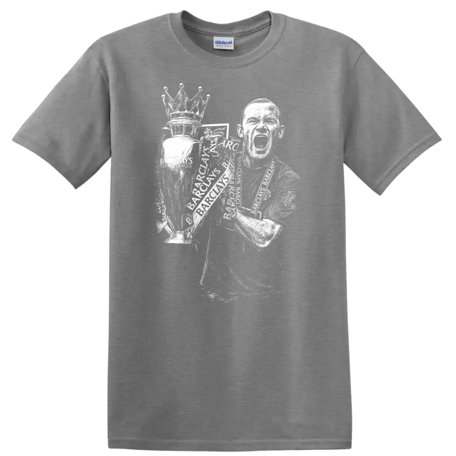 Retro soccer player portrait style graphic inspired by Wayne Rooney on a T - Sport Grey