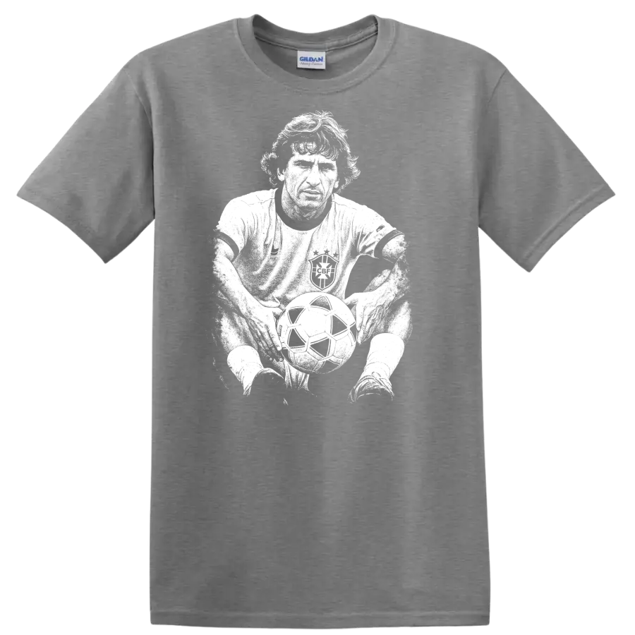 Retro soccer legend portrait style graphic inspired by Arthur Antunes Coimbra on a T - Sport Grey