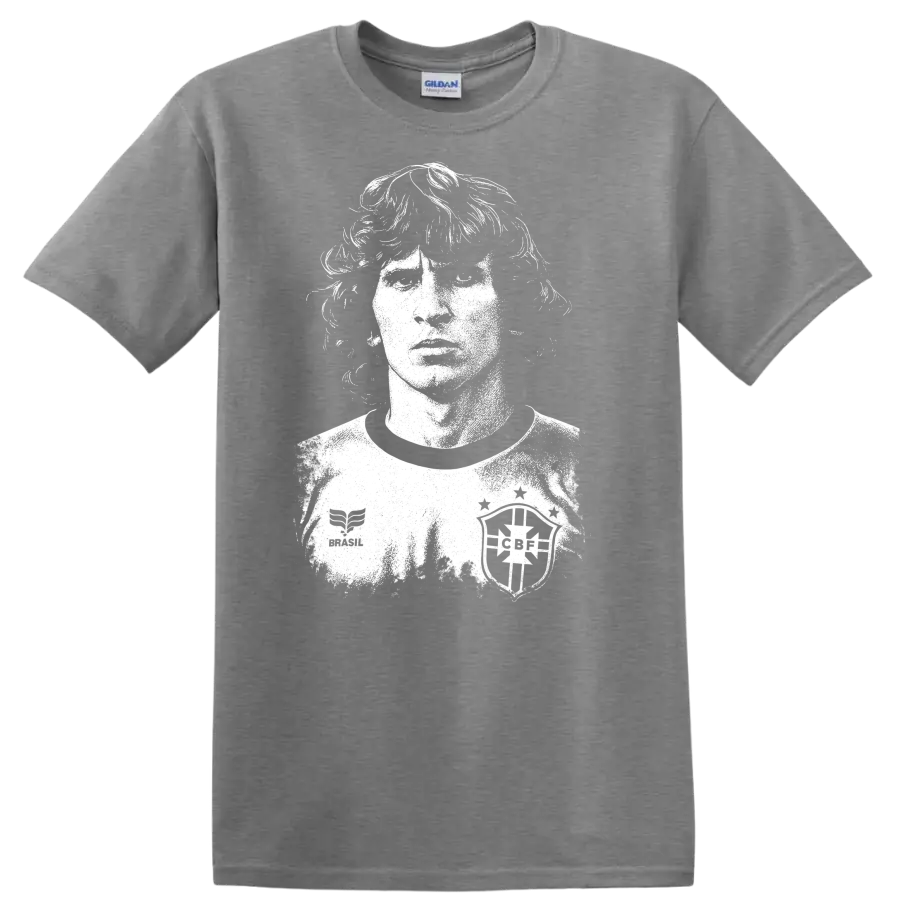 Retro soccer legend portrait of Arthur Antunes Coimbra black and white T shirt - Sport Grey