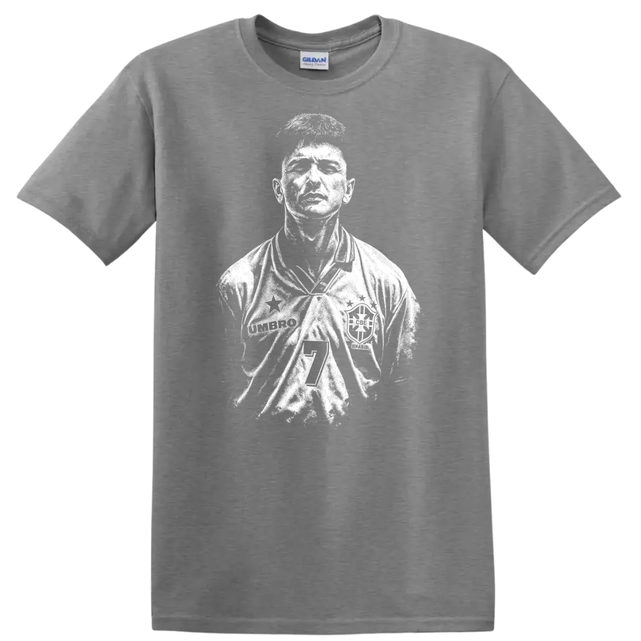 Retro soccer portrait of Romário de Souza Faria, legend style T shirt - Sport Grey