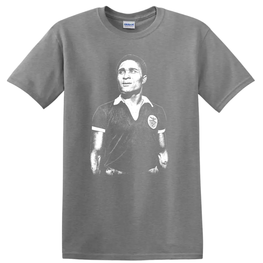 Retro black-and-white soccer legend portrait of Eusébio da Silva Ferreira T - Sport Grey