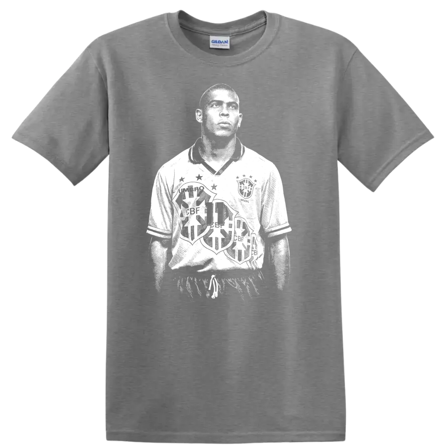 Retro soccer portrait of Ronaldo Nazário legend style - Sport Grey