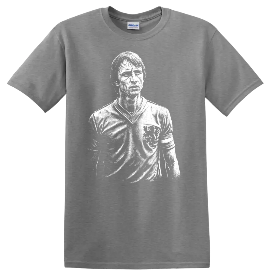 Black and white retro soccer portrait graphic T shirt inspired by Johan - Sport Grey
