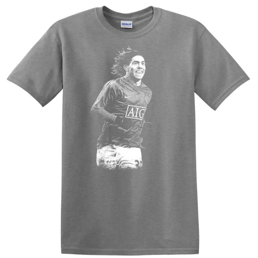 Retro soccer legend portrait of Carlos Alberto Tévez on T - Sport Grey